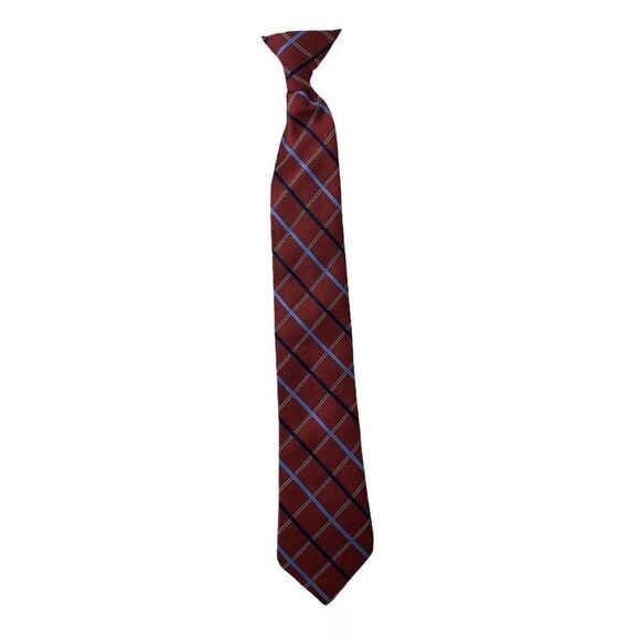 Boys Clip On Tie Red Blue Diagonal Striped Classic Pointed Tie One Size Cute - Picture 1 of 5